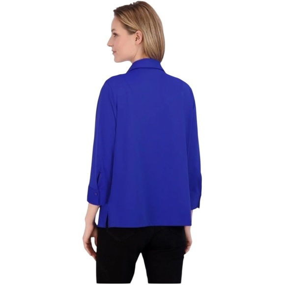 FOXCROFT Sophia Johnny Collar Jersey Shirt Plus 1X Royal Blue - Picture 14 of 14